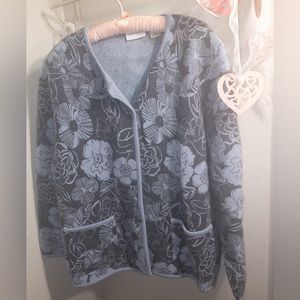 Alfred Dunner Blue floral button up sweater